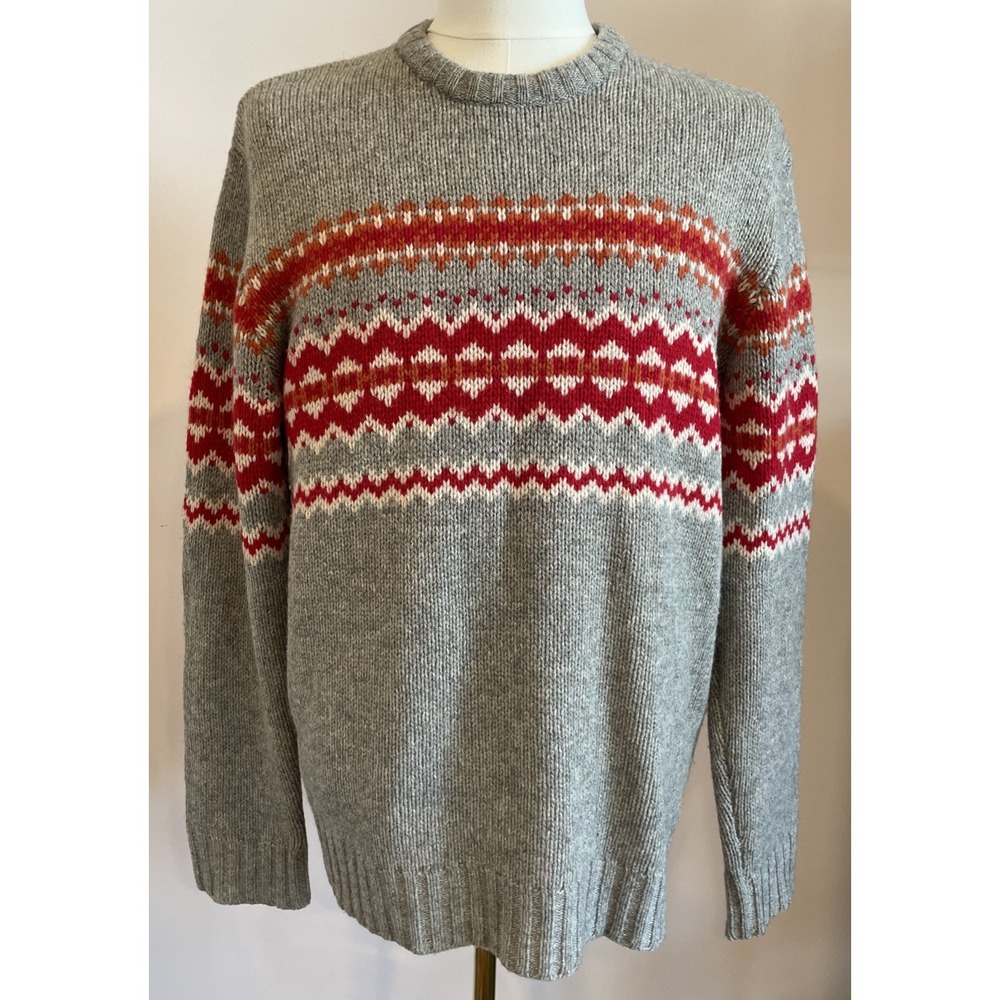 Mens Vintage American Eagle Outfitters Fair Isle Sweater Large Gray 100% Wool